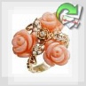 Золотое кольцо с кораллом и фианитами "Коралловые  розы"